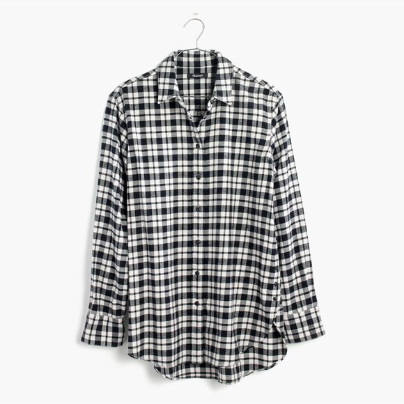 Madewell Oversized Side Button Flannel Shirt in Bridgeport Plaid - sz XS - Picture 5 of 11